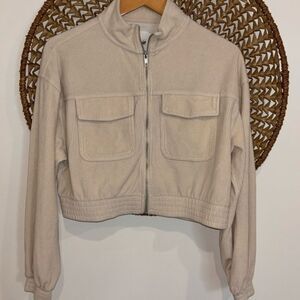 Aerie cream ribbed cropped zip up size medium